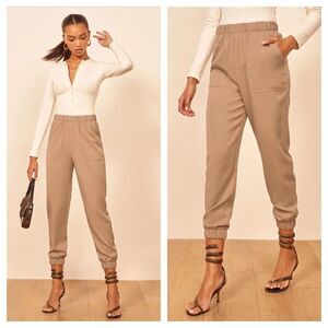 Reformation Montana High Waist Utility Jogger Pants Tencel Khaki Tan Size XS